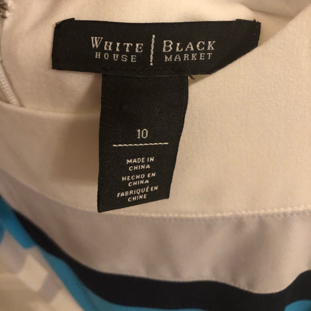 White House Black Market Blue, black and White Sleeveless Shift Dress - Picture 2 of 3
